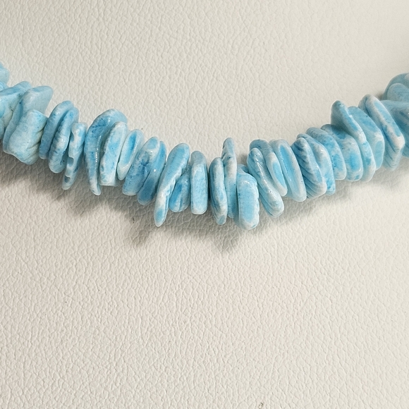 Blue Puka Shell Collar Necklace Vintage Hawaiian Tropical Beach Beaded Handmade - Picture 7 of 11